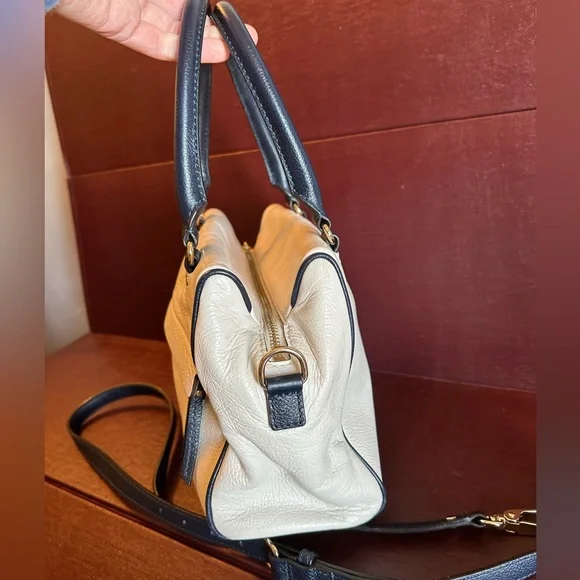 Kate Spade Blue & White Leather Satchel handbag hadlen grant park cement navy - Picture 4 of 16